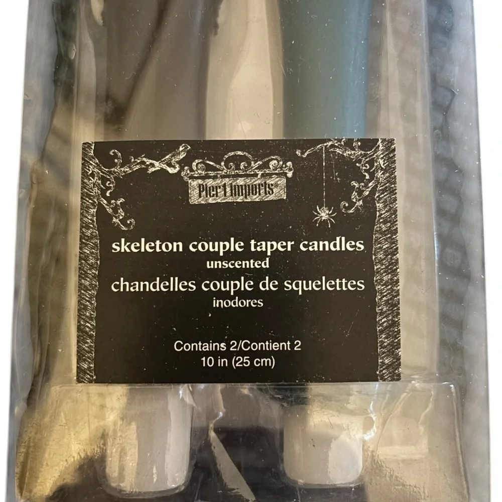 Pier 1 Skeleton Couple Taper Candles 10” Unscented Wedding Spooky Wax Gruesome